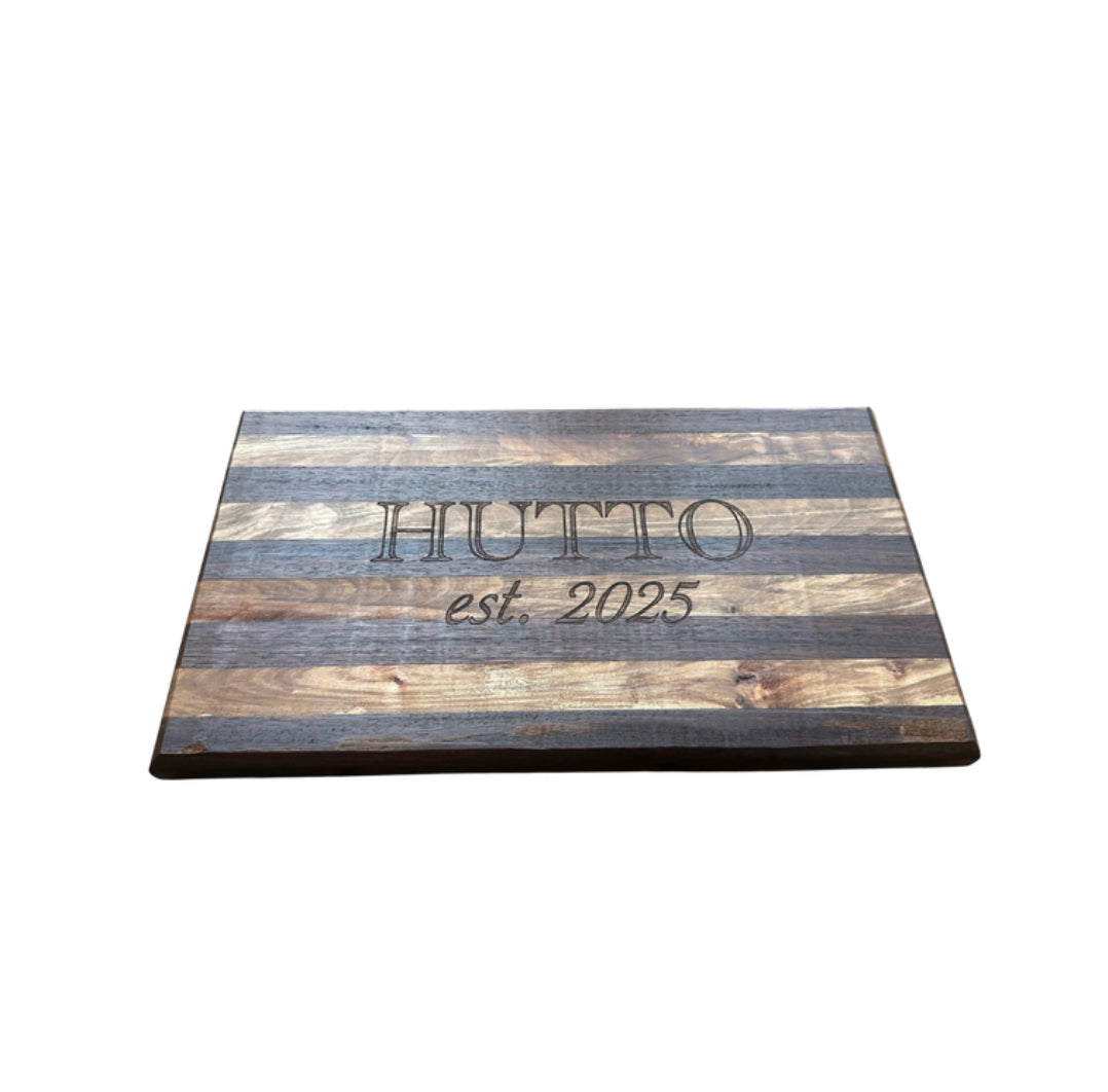 Handmade Personalized Cherry & Walnut Striped Cutting Board – Last Name + Established Year Engraving (14" x 8")