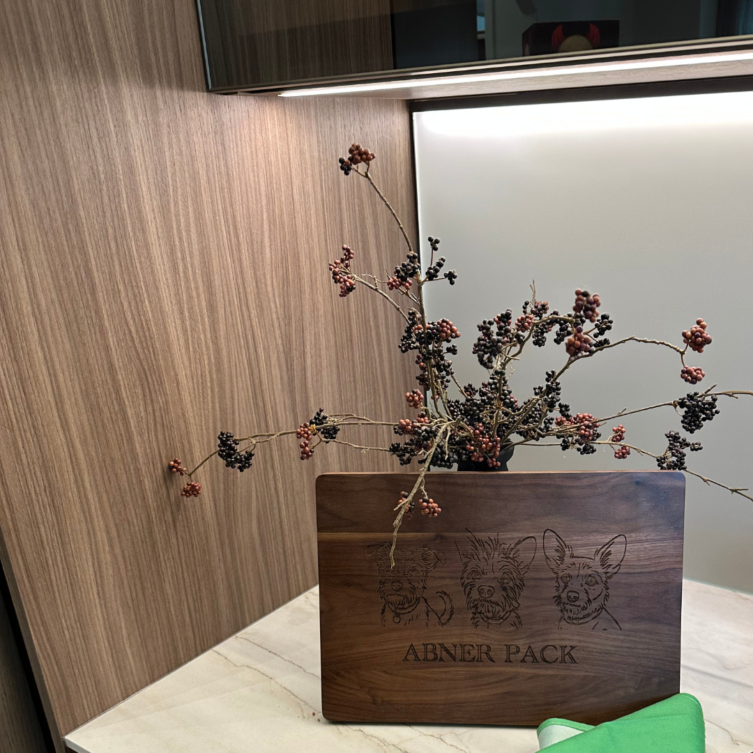 Engraved Walnut Cutting Board – Custom Dog Line Drawing (14” x 10”)