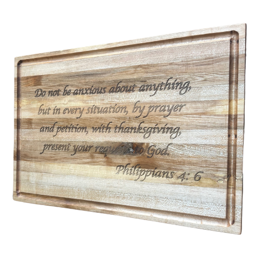 Handmade Cherry Wood Cutting Board with Juice Groove – 12"x18"x1" – Custom Bible Verse Engraving – Premium Solid Hardwood