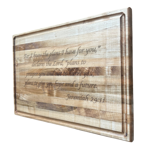 Handmade Cherry Wood Cutting Board with Juice Groove – 12"x18"x1" – Custom Bible Verse Engraving – Premium Solid Hardwood