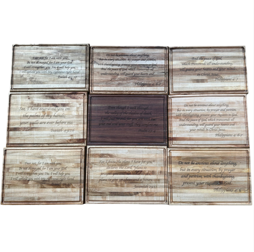 Handmade Cherry Wood Cutting Board with Juice Groove – 12"x18"x1" – Custom Bible Verse Engraving – Premium Solid Hardwood