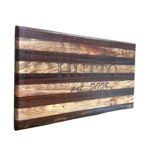 Handmade Personalized Cherry & Walnut Striped Cutting Board – Last Name + Established Year Engraving (14" x 8")