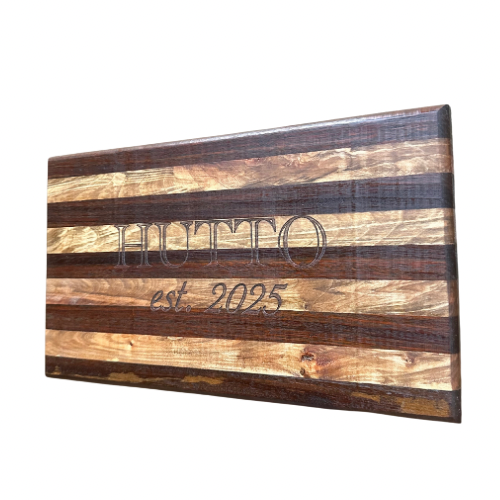 Handmade Personalized Cherry & Walnut Striped Cutting Board – Last Name + Established Year Engraving (14" x 8")