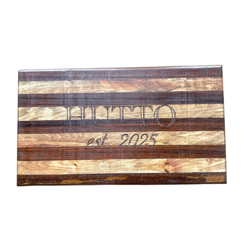 Handmade Personalized Cherry & Walnut Striped Cutting Board – Last Name + Established Year Engraving (14" x 8")