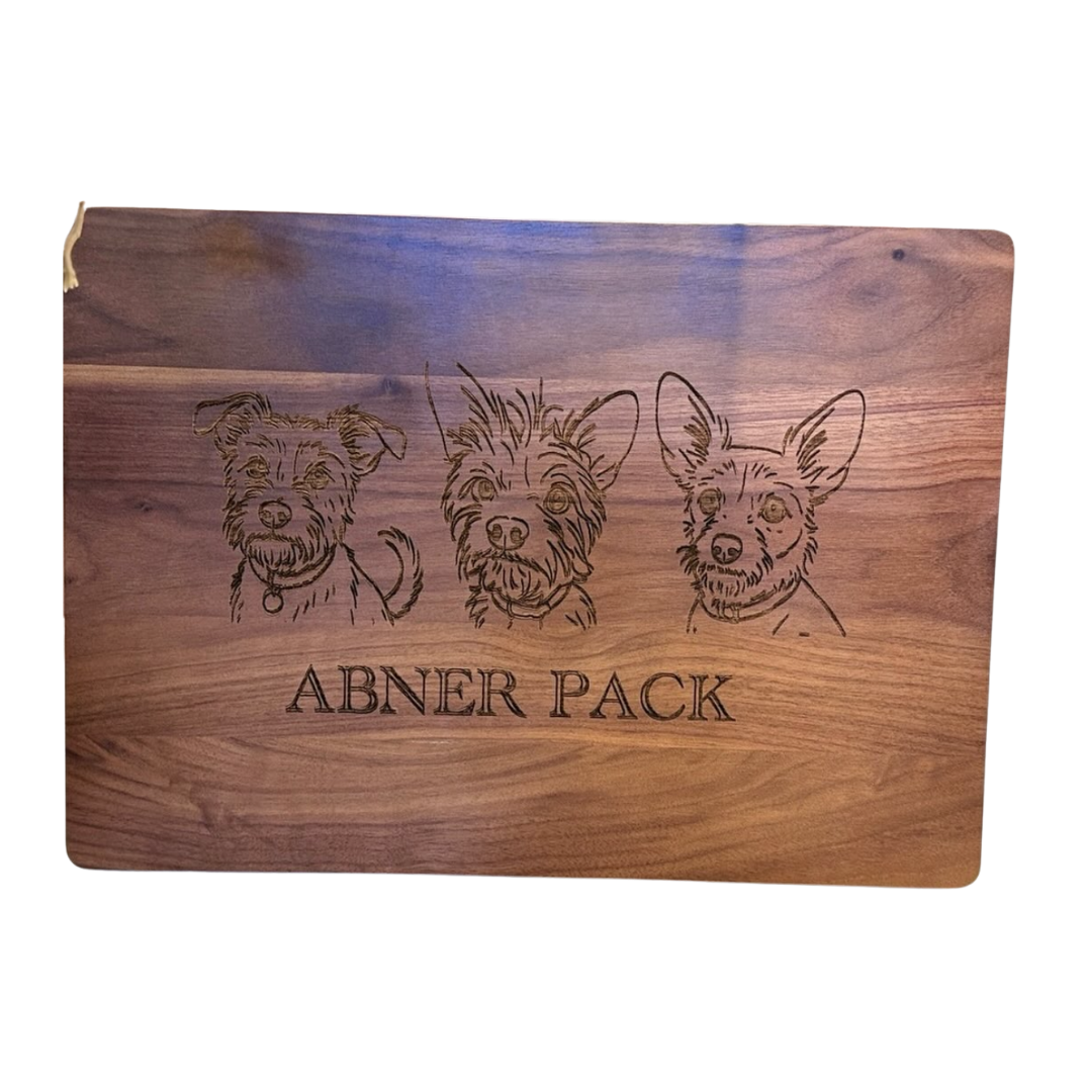 Engraved Walnut Cutting Board – Custom Dog Line Drawing (14” x 10”)