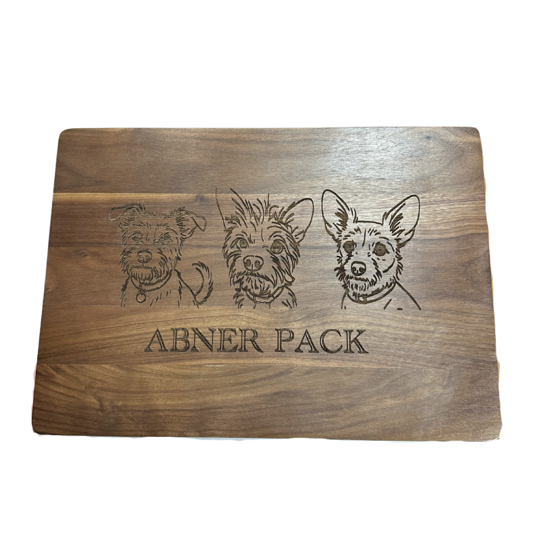 Engraved Walnut Cutting Board – Custom Dog Line Drawing (14” x 10”)