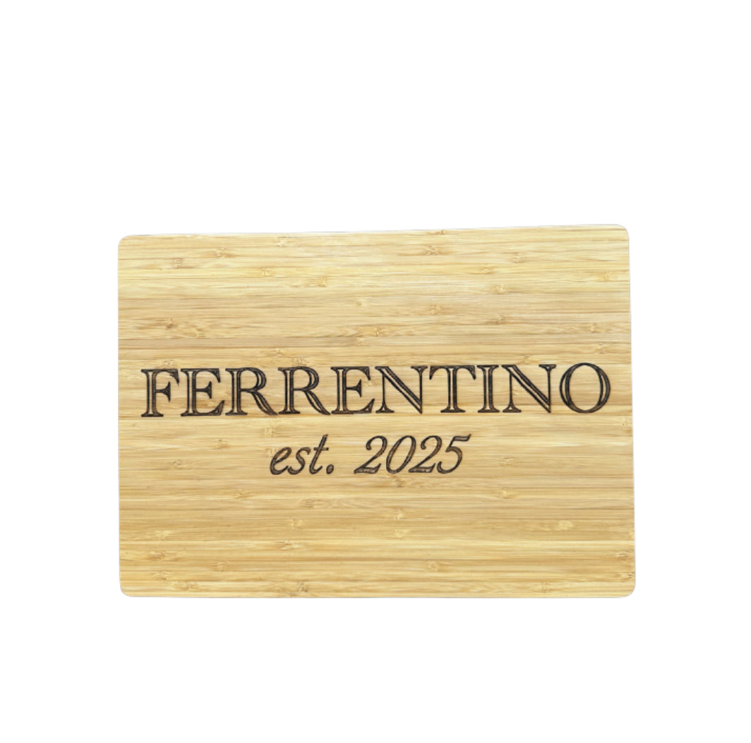 Engraved Bamboo Cutting Board – Wedding Gift with Last Name & Established Year (14x10")