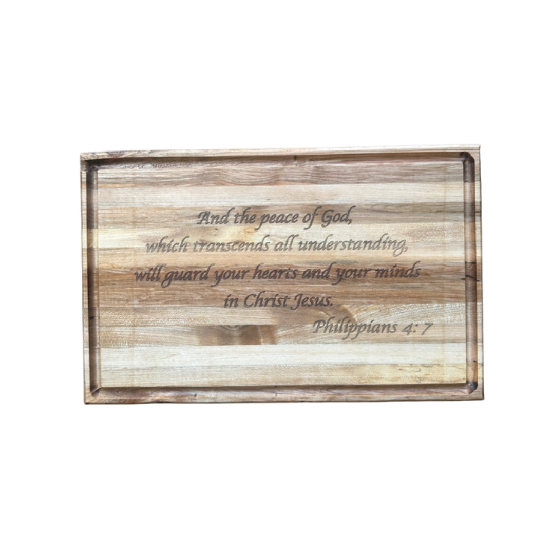 Handmade Cherry Wood Cutting Board with Juice Groove – 12"x18"x1" – Custom Bible Verse Engraving – Premium Solid Hardwood