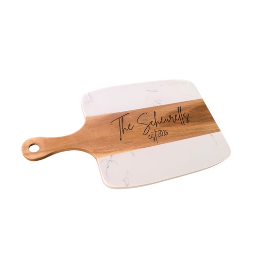 Charcuterie Board Platter Acacia & Marble – Custom Engraved Design