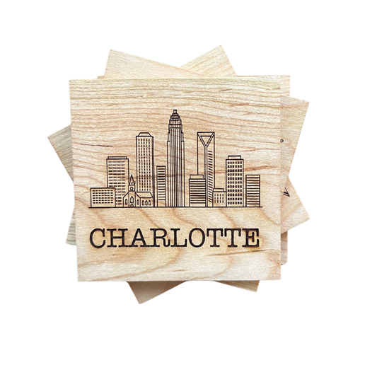 Skyline Coasters Laser Engraved – Charlotte Skyline (Set of 4)