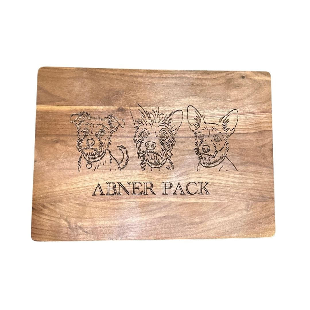 personal engraved cutting board dog drawing