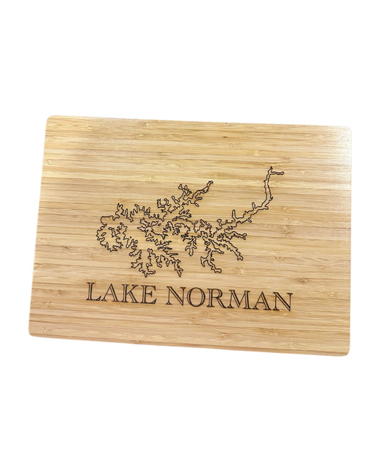 Lake Norman Outline Engraved Bamboo Cutting Board