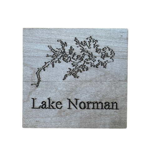 Handmade Cherry Wood Coaster Set – Lake Norman Outline Engraving (4-Piece, 4″ x 4″)