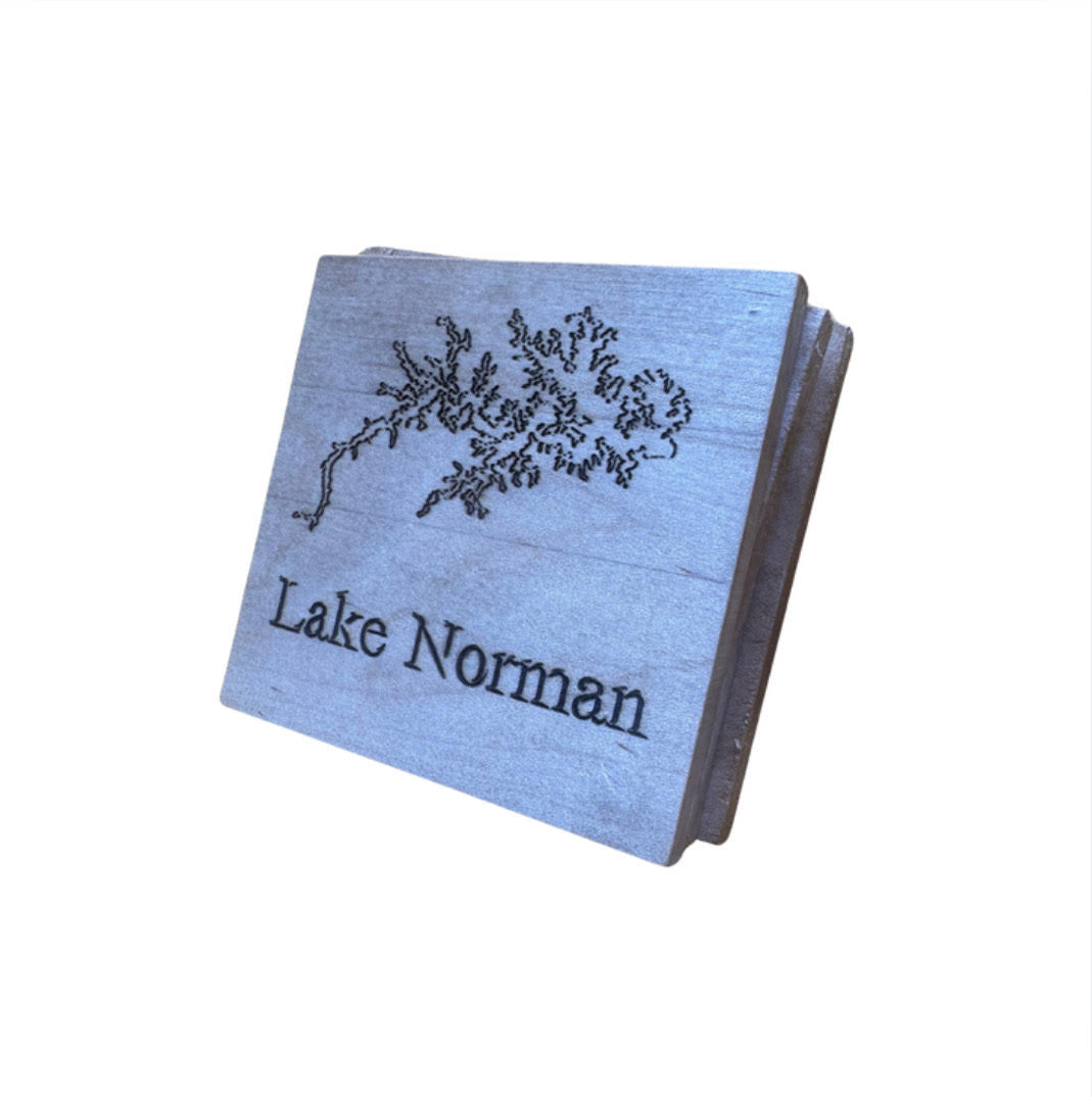 Handmade Cherry Wood Coaster Set – Lake Norman Outline Engraving (4-Piece, 4″ x 4″)