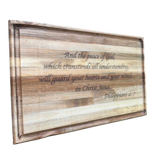 Handmade Cherry Wood Cutting Board with Juice Groove – 12"x18"x1" – Custom Bible Verse Engraving – Premium Solid Hardwood