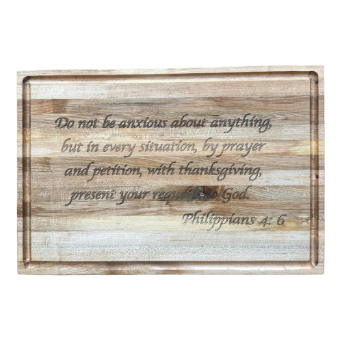 Handmade Cherry Wood Cutting Board with Juice Groove – 12"x18"x1" – Custom Bible Verse Engraving – Premium Solid Hardwood